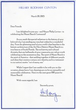 Letter from Hillary R. Clinton congratulating Miami Beach on the centennial, March 26 2015