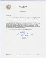 Letter from Governor Rick Scott congratulating on the centennial of Miami Beach, March 26, 2015