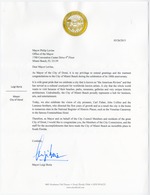 Letter from City of Doral Mayor Luigi Boria congratulating on the centennial of Miami Beach, March 26, 2015