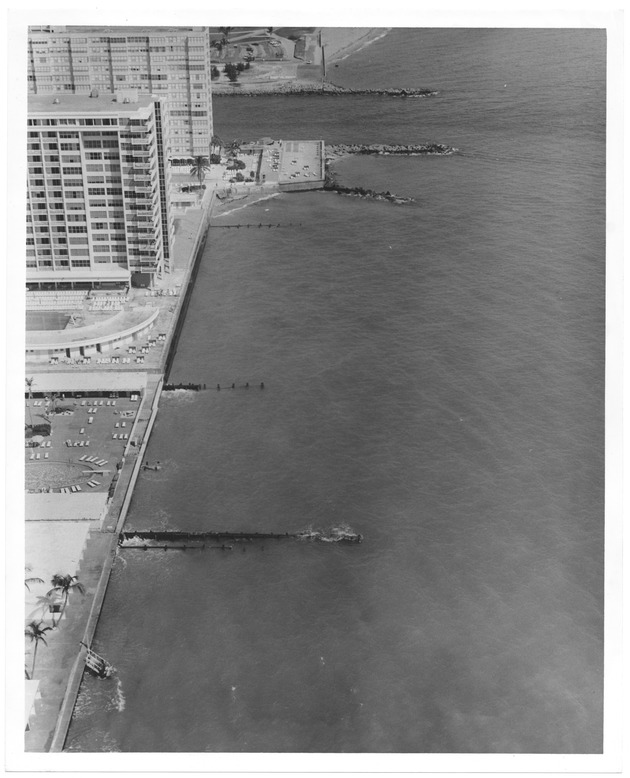 Aerial view of oceanfront hotels looking north and Haulover Beach Park - Recto