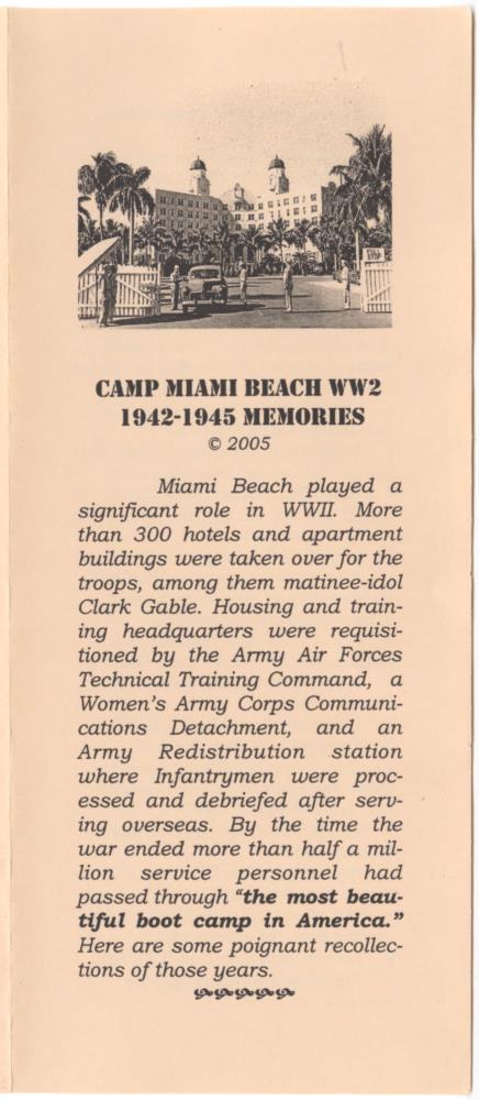 Camp Miami Beach WW2 1942-1945 Memories - Cover: Camp Miami Beach WW2 1942-1945 Memories