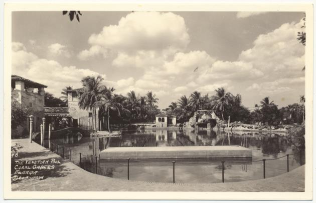The Venetian Pool, Coral Gables, Florida - Postcard, recto: [View of the Venetian Pool in Coral Gables looking west]