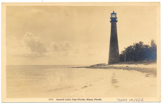 Spanish Light, Cape Florida - Postcard, recto: 1972, Spanish Light, Cape Florida, Miami, Florida [Photo taken in 1924]