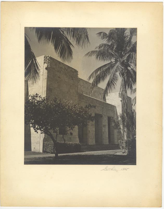 View of the Miami Beach Public Library, 1945 - Photograph, recto: [Front of the Miami Beach Public Library]
