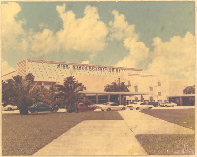 View of the Miami Beach Convention Hall, 1980s - Photograph, recto: [View of the Miami Beach Convention Hall]