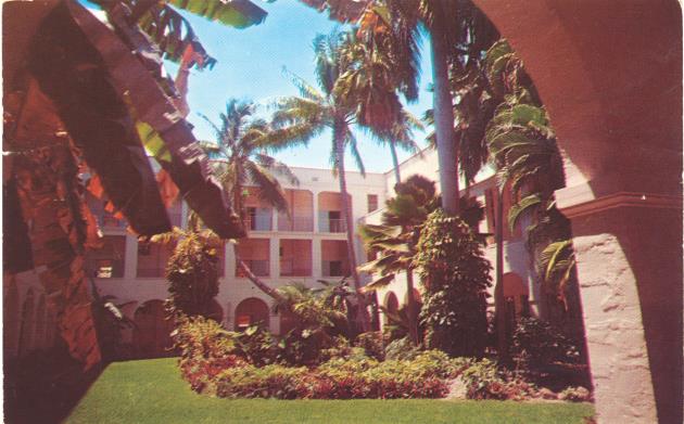 Miami Beach Junior-Senior High School - Postcard, recto: [Extachrome of the inside patio of Miami Beach's Junior-Senior High School]
