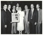 City officials presenting awards, 1980s, and a clipping about City Manager Rob Parkins
