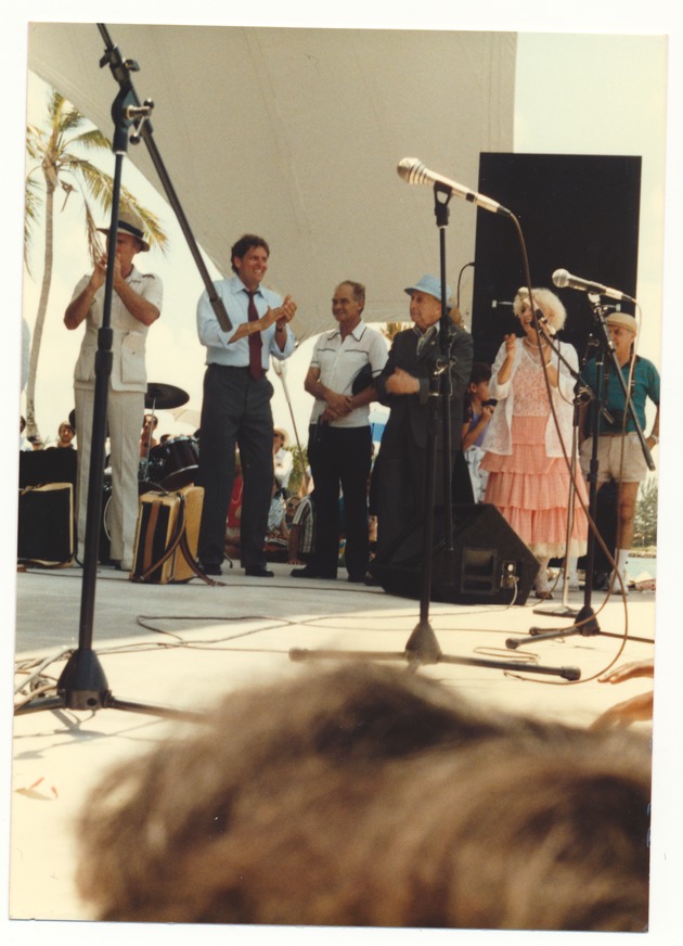 Mayor Alex Daoud at different events, 1980s - Photograph, recto: [Mayor Alex Daoud at an event with other city officials and citizens, May 1988]