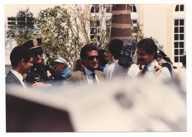 Justice Center Opening, March 26, 1987 - Photograph, recto: [View of the press at March 26, 1987 Justice Center Opening]