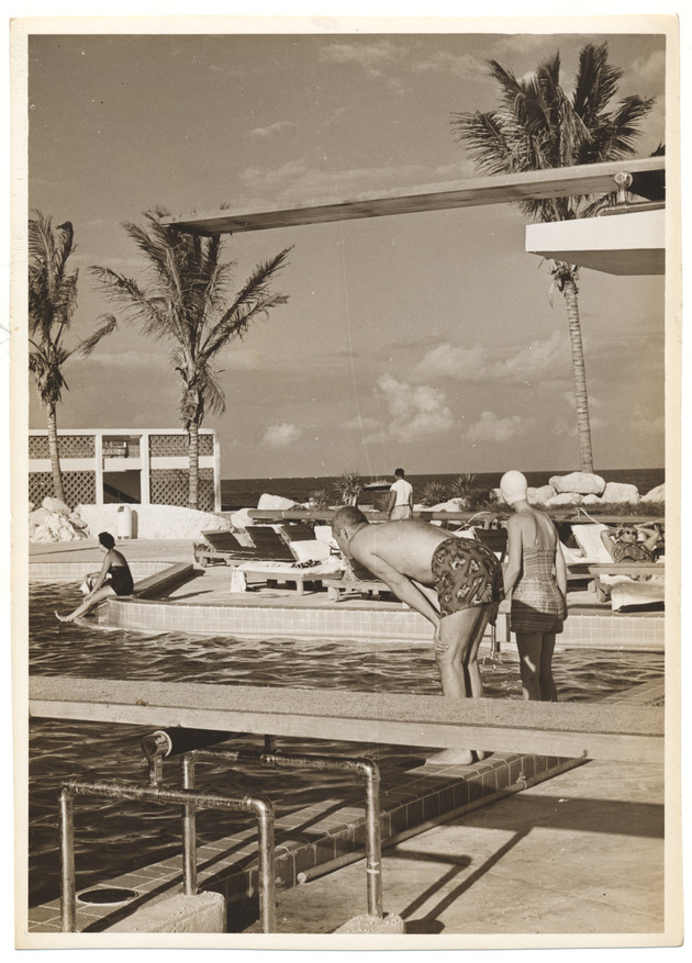 View of hotel pool and springboard