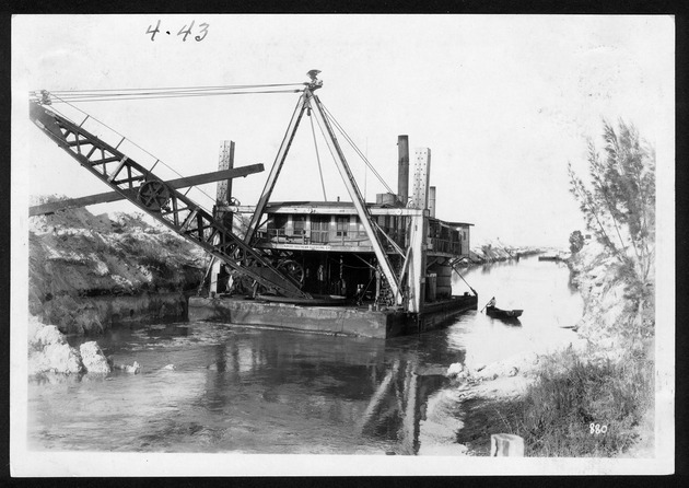 Dredges and dredging on the North New River canals, 1920-1927 (bulk 1927) - 1. Dredge in the South New River Canal, Davie. 1920. no. 4-43.
