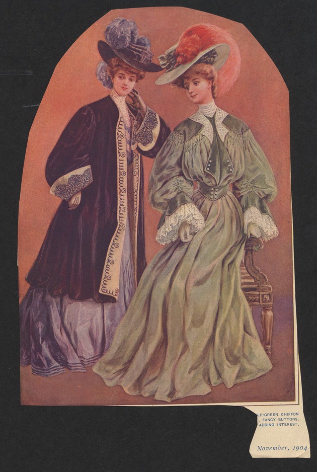 Fashion plates of women wearing hats decorated with bird feathers, 1904. - Item 1