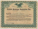 Stock Certificate. Lincoln Savings Institution