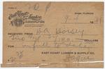 Receipt from East Coast Lumber and Supply Co.