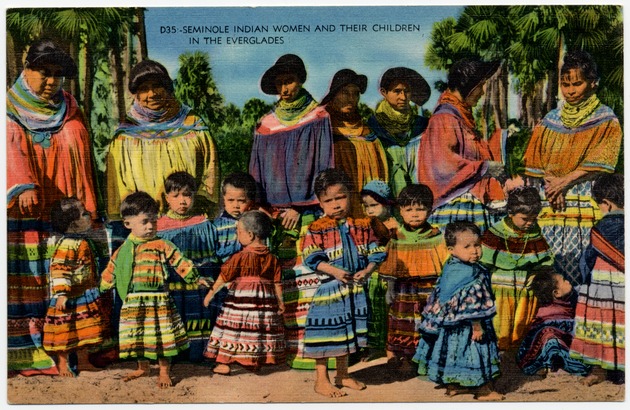 Seminole Indian women and their children in the Everglades - Front