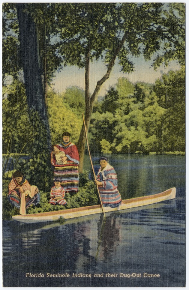 Florida Seminole Indians and their Dug-Out Canoe - Front