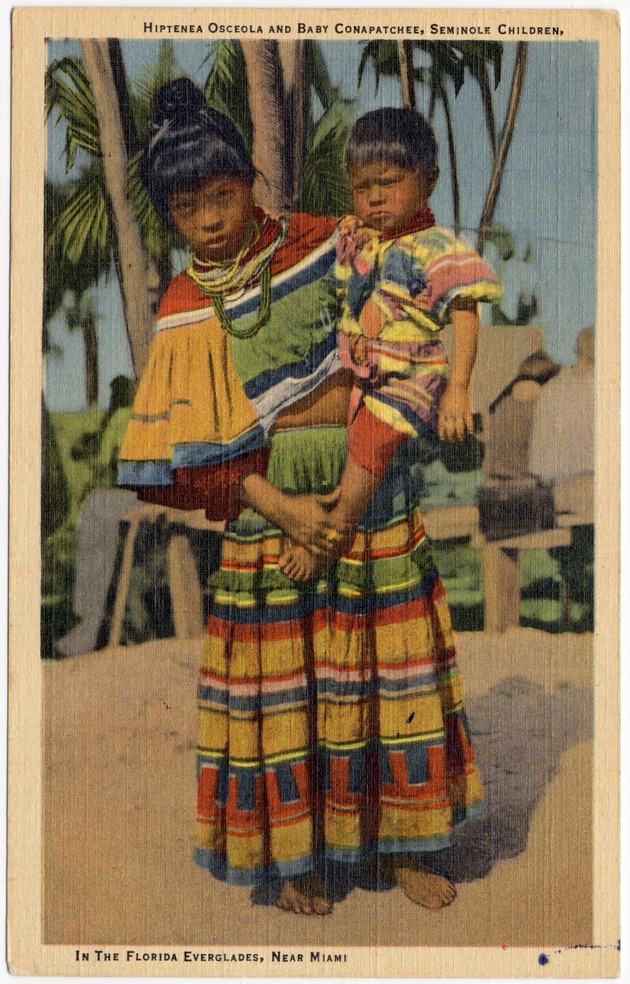 Hiptenea osceola and baby conapatchee, Seminole Children, in The Florida Everglades, near Miami - Front