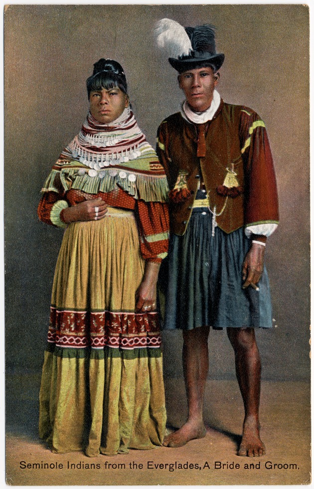 Seminole Indians from the Everglades, a bride and groom. - Front