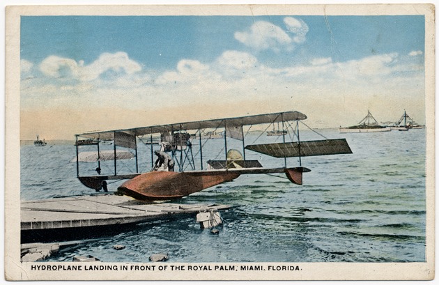 Hydroplane landing in front of the Royal Palm, Miami Florida. - Front