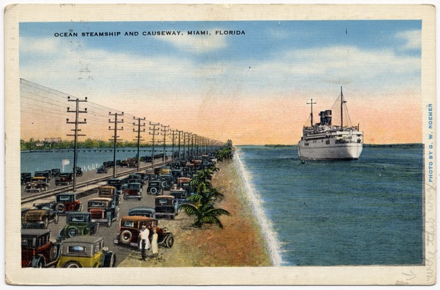 Ocean steamship and causeway, Miami, Florida - Front