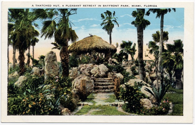 A thatched hut,  a pleasant retreat in Bayfront Park, Miami, Florida - Front