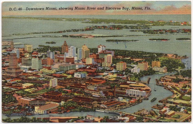 Downtown Miami, showing Miami River and Biscayne Bay, Miami, Fla. - Front