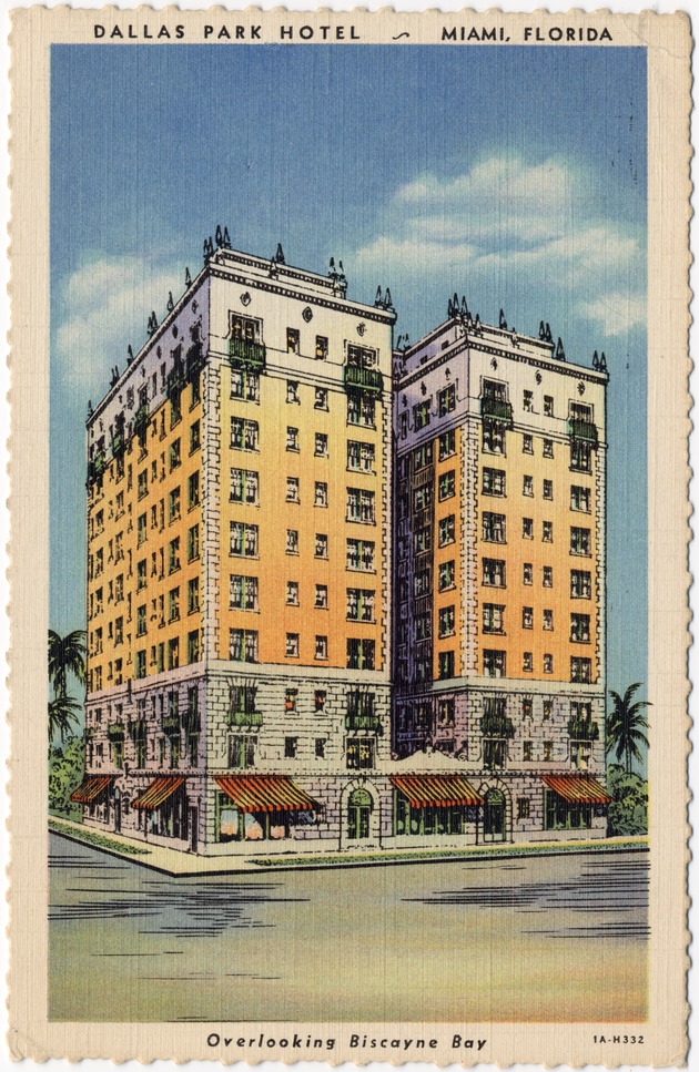 Overlooking Biscayne Bay, Dallas Park Hotel, Miami, Florida - Front