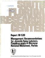 [1978-08] Management Recommendations for Juvenile Spiny Lobsters, Panulirus argus in Biscayne National Monument Park