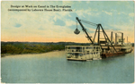 Dredger at work on canal in The Everglades (accompanied by laborers house boat). Florida.