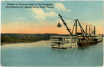 Dredger at work on canal in The Everglades (accompanied by laborers house boat), Florida