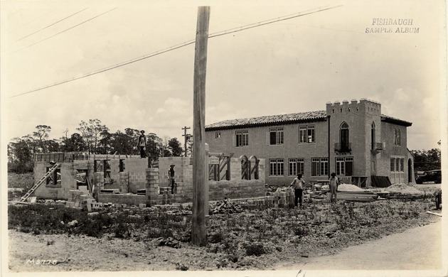 Coral Gables Military Academy under construction, later Merrick Demonstration School. Coral Gables, Florida - Recto