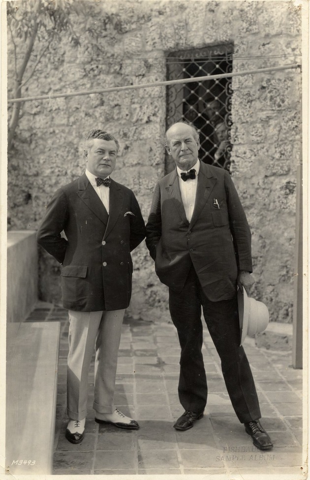 John McEntee Bowman and William Jennings Bryan at Coral Gables Inn. Coral Gables, Florida - Recto