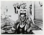 Jackie Ott and Johnny Weissmuller at the Venetian Pool. Coral Gables, Florida