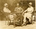 Biltmore Hotel guests: illustrator artist McClelland Barclay with Mrs. Barclay and artist Miss Ruth Brazee. Coral Gables, Florida
