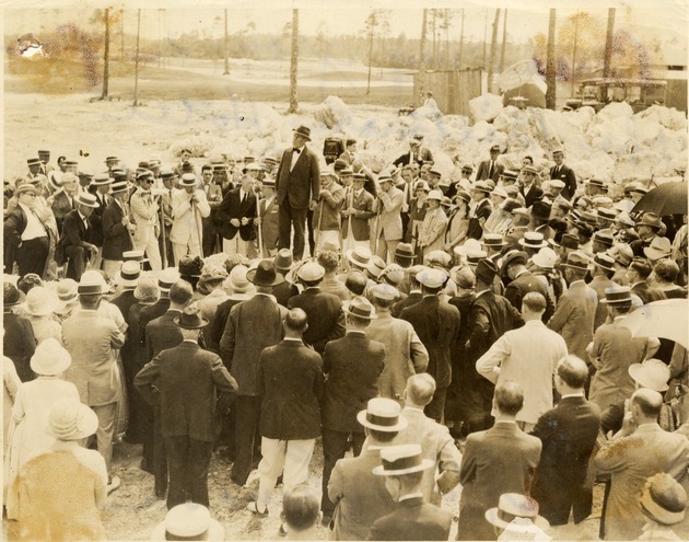 Former Secretary of State, William Jennings Bryan giving a speech at the groundbreaking ceremony of the Biltmore Hotel. Coral Gables, Florida - Recto