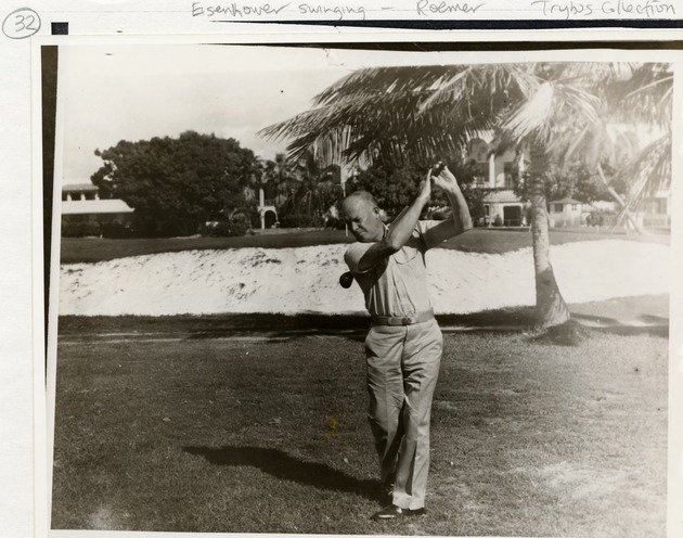 General Dwight D. Eisenhower playing golf at Pratt General Hospital, former Biltmore Hotel. Coral Gables, Florida
