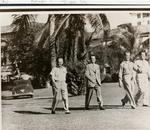 General Dwight D. Eisenhower walking with another men at Pratt General Hospital former Biltmore Hotel. Coral Gables, Florida