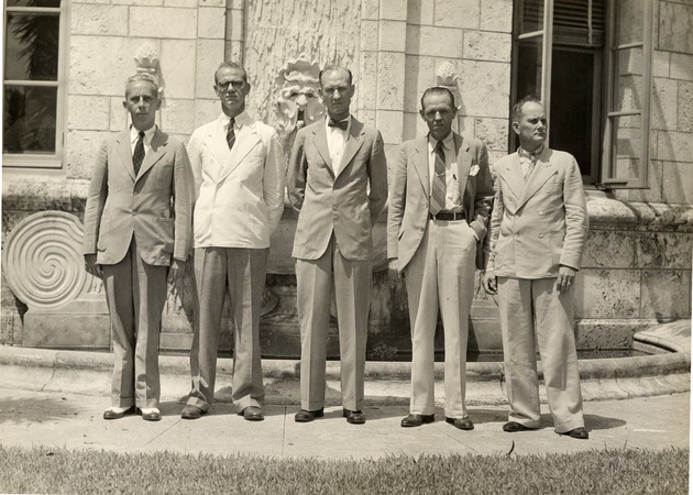 Group portrait of city commissioners at the City Hall fountain. Coral Gables, Florida - Recto