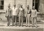 Group portrait of city commissioners at the City Hall fountain. Coral Gables, Florida