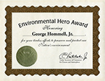 Environmental Hero Award Certificate from NOAA