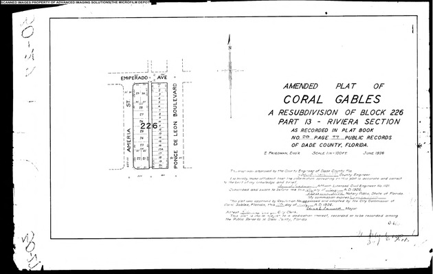 Amended Plat of Coral Gables A Resubdivision of Block 226 Part 13 - Riviera Section