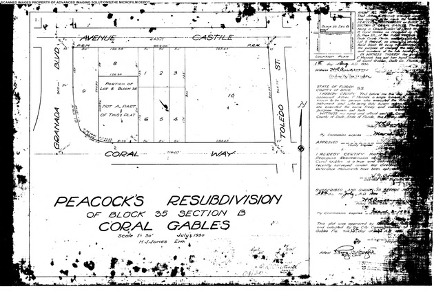 Peacock's Resubdivision of block 35 Section B Coral Gables