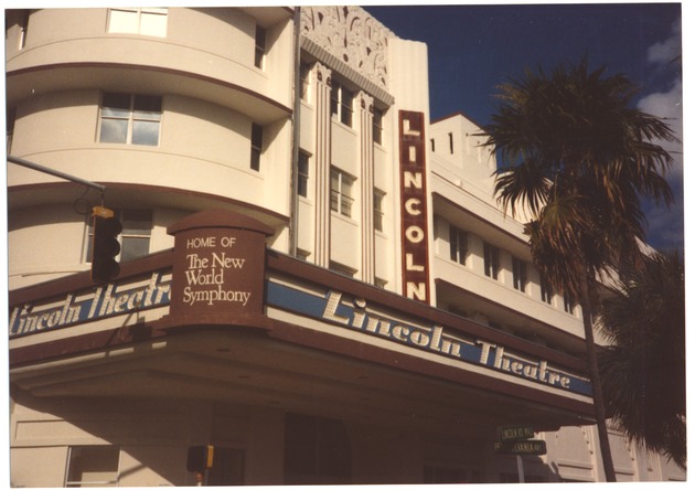 Restaurants, shops and theaters on Lincoln Road Mall, 1980s - Photograph, recto: [View of the Lincoln Theater on Lincoln Road, November 1990]