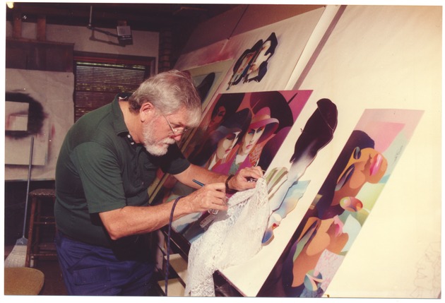 Miami Beach artist in his studio - Photograph, recto: [View of Miami Beach artist in his studio]