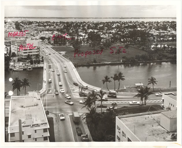 Aerial views of Miami Beach, 1960s - Photograph, recto: [View of the intersection between Arthur Godffrey Road and Pinetree Drive, August 3, 1966]