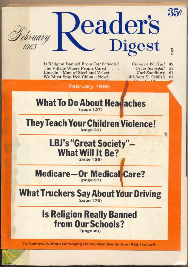 February 1965 Reader's Digest - Book, cover: February 1965 Reader's Digest