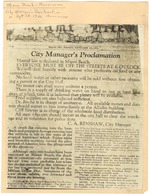 City Manager's C. A. Renshaw Proclamation on Sept. 18, 1926 Hurricane