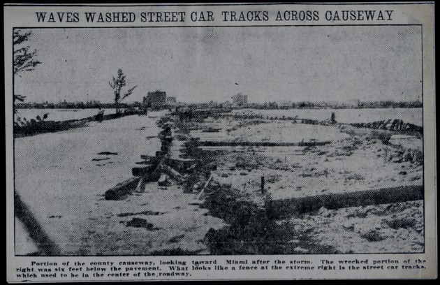 Cars across causeway after hurricane