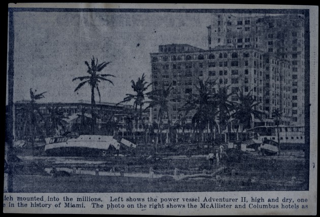 Wrecked vessel and building after 1926 Hurricane