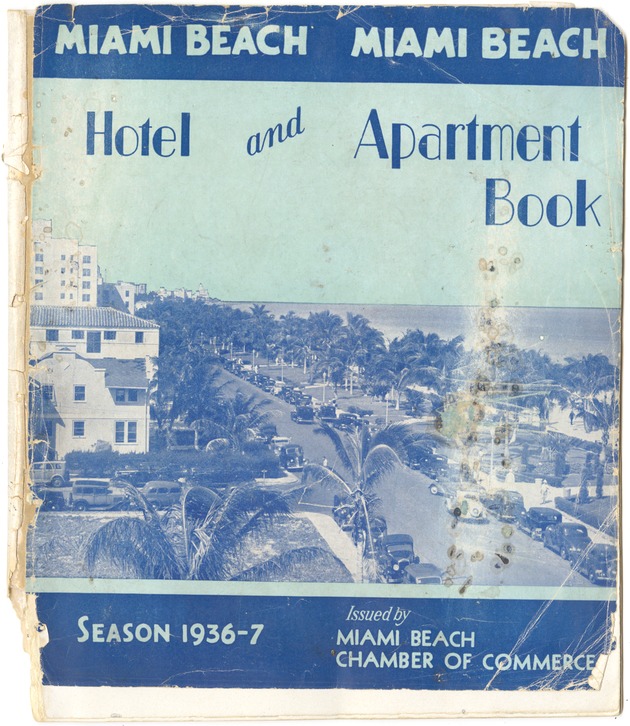 Miami Beach Hotel and Apartment Book Season 1936-7 - Pamphlet, cover: Miami Beach Hotel and Apartment Book Season 1936-7